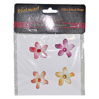 4pce Craft Silk Flowers With Gem Centre 3cm Embellishment