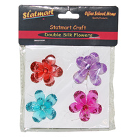 4pce Craft Silk Blooming Flowers With Gem Centre 4cm Embellishment