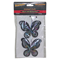 2pce Rainbow Black Silk Butterflies 8cm Craft Embellishments