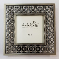 New 1pce 3X3" Pewter Diamante Lattace Style Frame Silver
