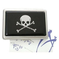 New 1pce Skull and Cross Bones Pocket Business Card Holder Black and Silver
