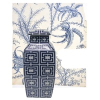 New 1pce Chic Chinoise BlueTemple Jar 31cm High Glazed Ceramic Indego Blue Pattern