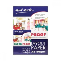 1pce Mont Marte Bleedproof Layout Pad 80gsm 50 Sheets, Marker Paper, A3 or A4