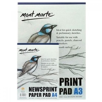 1pce Mont Marte Newsprint Paper Pad 50gsm 100 Sheets, A3 or A4