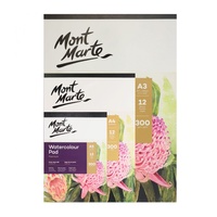 1pce Mont Marte Watercolour Pad 300gsm German Paper 12 Sheets, A3 A4 A5