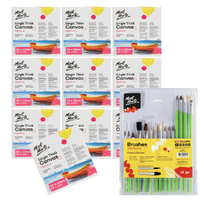 10x Mont Marte Studio Canvas Single Thick 10cm Mini Canvases with 15pce Brush Set