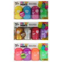 Mont Marte Kids Poster Paint 4pce Pack 250ml Metallic, Fluro, Bright