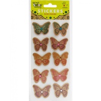 Mont Marte Scrapbooking Stickers - Kraft Printed Butterflies 10pce For Scrapbook Craft