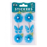 Mont Marte Scrapbooking Stickers - V Bloom w/Butterflies Blue 6pce For Scrapbook Craft