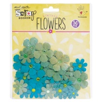 Mont Marte Scrapbooking Flowers - Tye Dye Gypsies Rustic Teal 50pce For Scrapbook Craft
