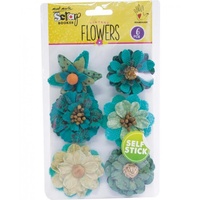 Mont Marte Scrapbooking Flowers - Corella Flowers Rustic Teal 6pce For Scrapbook Craft