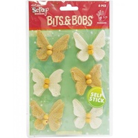 Mont Marte Scrapbooking Bits & Bobs - Butterflies Natural & Cream 6pce For Scrapbook Craft