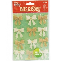 Mont Marte Scrapbooking Bits & Bobs - Beaded Bows Natural & Cream 12pce For Scrapbook Craft