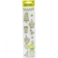 Mont Marte Scraping Woodcraft - Chipboard Birthday w/Banner 12pce For Scrapbook Craft
