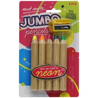Mont Marte Jumbo Neon Drawing Pencils with Sharpener 6pce Set