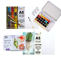 Paired Mont Marte Watercolour Paint Cake Set with A5 Paper, Brushes, Palettes Kit