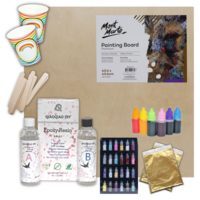 Resin Art Pouring Kit with Epoxy, Pigment Dye, Glitter & Wood 40cm Board DIY Square