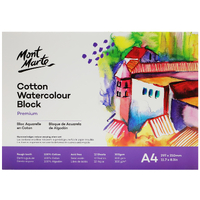 Mont Marte Cotton Watercolour Paper Block 300gsm A4 12 Sheets, Painting/Drawing
