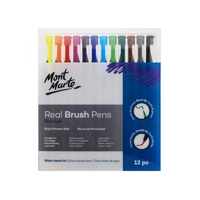 Mont Marte Real Brush Pens 12pce, Flexible Tip, Waterbased Colour Ink Blendable