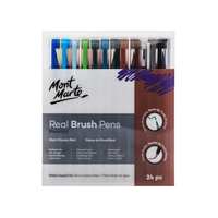 Mont Marte Real Brush Pens 24pc, Flexible Tip, Waterbased Colour Ink Blendable