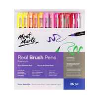 Mont Marte Real Brush Pens 36pce Art, Design, Hand Lettering, Flexible Tip