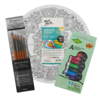 Mont Marte Colour In Mandala Round Canvas Kit With Acrylic Paint & Brushes