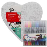 Mont Marte Colour In Spring Heart Canvas Kit with Dual Fine Liner & Brush Pens
