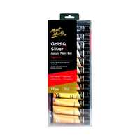 Mont Marte Gold & Silver Acrylic Paint Set 12pce x 36ml Tubes Semi Matte