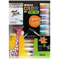 Mont Marte Metallic Colouring Markers & Pencils Set 28pce