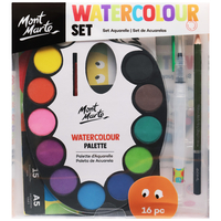 Mont Marte Watercolour Cake Palette Set 16pce, Beginner Paint Supply