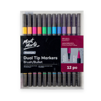 Mont Marte Dual Tip Markers Brush & Bullet 12pce Permanent Colour