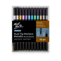 Mont Marte Dual Tip Markers Brush & Bullet Metallic 12pce Permanent Colour