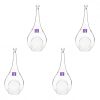 4pce 23cm Tear Drop Hanging Glass Tealight Candle Holder Terrarium
