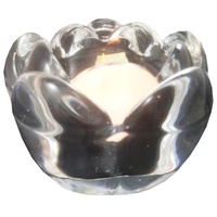 4pce x Glass Lotus Tea Light Holder - 9cm Diameter x 7cm High. Solid. Wedding