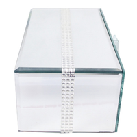 Square Glass/Mirrored Trinket Box with Diamontes. 2 Drawers.Felt Inside & Bottom
