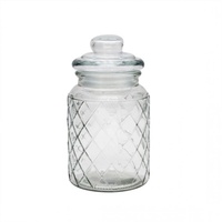 1pce Glass Canister with Lattice Pattern, Storage Jar, Kitchen Home Decor