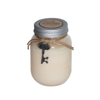 Mason Style Jar Scented Candle w/ Key Motif Vintage Style 40 Hours Burning - Cream (Vanilla)