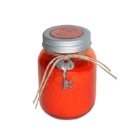 Mason Style Jar Scented Candle w/ Key Motif Vintage Style 40 Hours Burning - Red (Rose)
