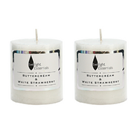 2x Pillar Candles Set Buttercream & White Strawberry Scented 6.8x7.5cm