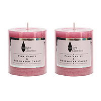 2x Pillar Candles Set Pink Vanity & Rosewater Cream Scented 6.8x7.5cm