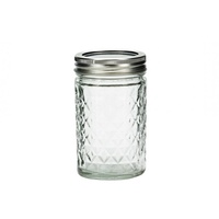 12cm Storage Glass Jar with Lattice Pattern, Kitchen Decor, Candle Making 280ml