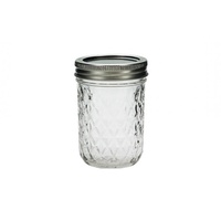 10cm Storage Glass Jar with Lattice Pattern, Kitchen Decor, Candle Making 235ml