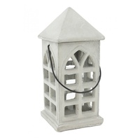 32cm Cement Lantern with Lid in House Style and Inner Glass Candle Holder