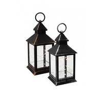 25cm Fairy Light Lantern w/ Bronze Style Frame & Glass Panels, Battery Operated