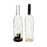 29cm Fairy Light Glass Bottle w/Reindeer Silhouette, LED Wire, Battery Operated