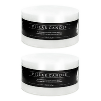 2x White Candles Flat Top Pillar Church 15cm Lead Free 60 Hours Burn