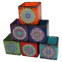 New 1pce Indian Inspred Mandala Ceramic Pot Flower Pot Square 7.5x7.5x7.5