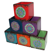 New 1pce Indian Inspred Mandala Ceramic Pot Flower Pot Square 10x10x10cm