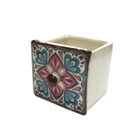 Red Cross Drawer Design Ceramic 9cm Pot Planter for Herbs, Succulents, Flowers