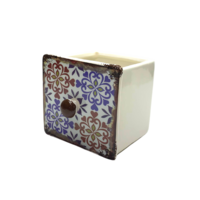 Blue Mosaic Drawer Design Ceramic 9cm Pot Planter for Herbs, Succulents, Flowers